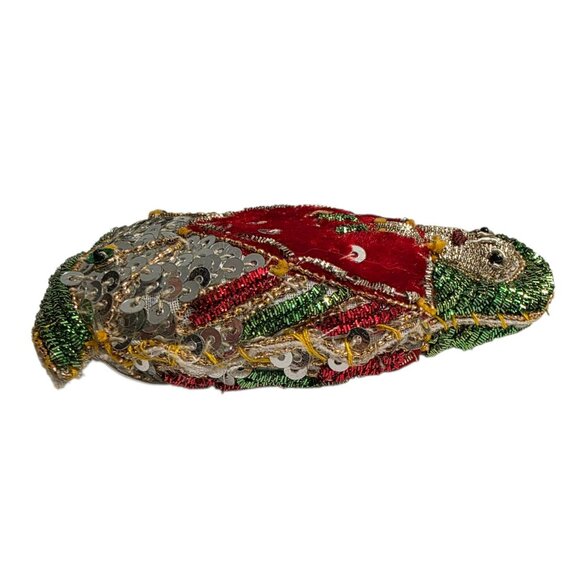 Vintage Beaded Sequin Doll Ornament Red Velvet Silver Christmas Matryoshka Girl - Picture 3 of 7